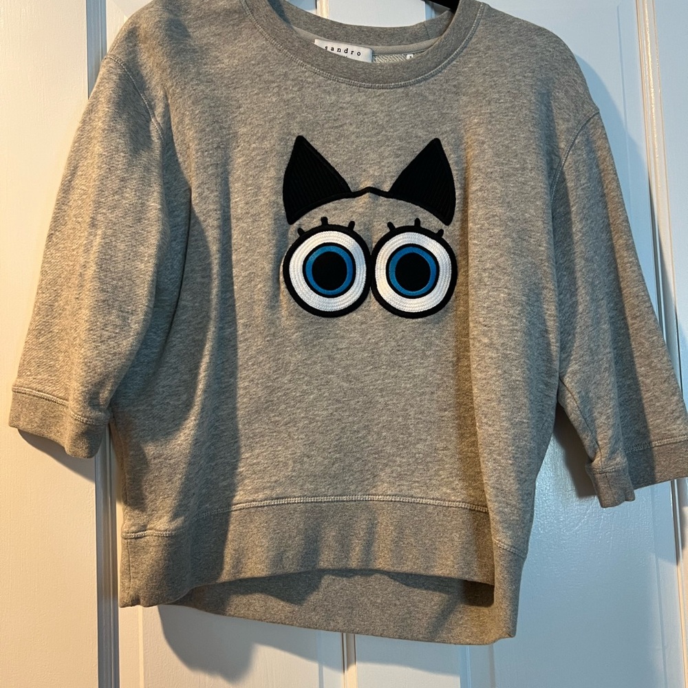 Sandro Gray Sweatshirt with Black & Blue Graphic Eyes
